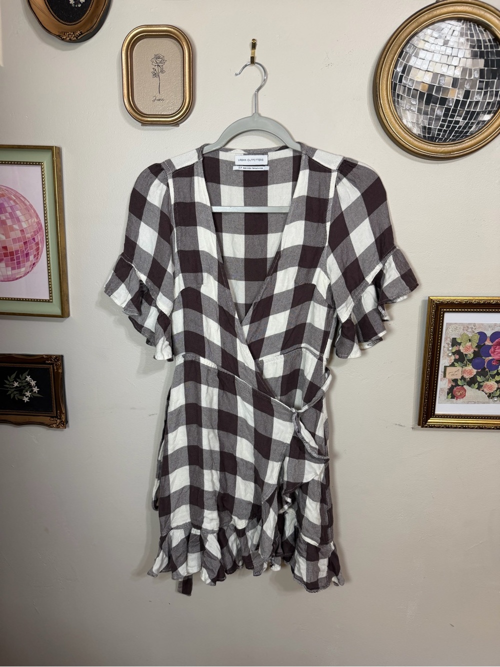 Urban Outfitters Brown and White Gingham Dress